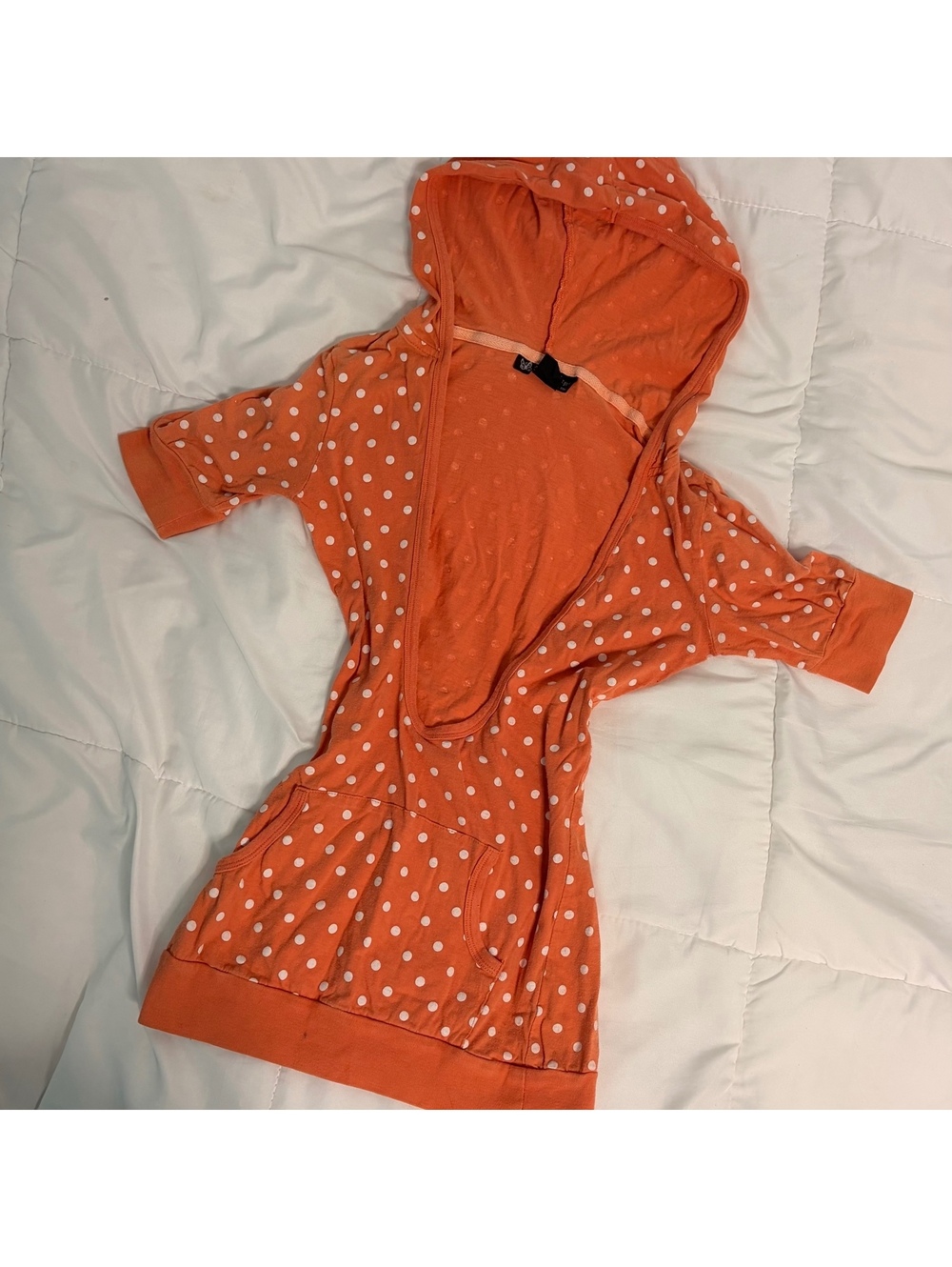 self esteem y2k 2000s hooded baby doll orange & white polka dot short sleeve s